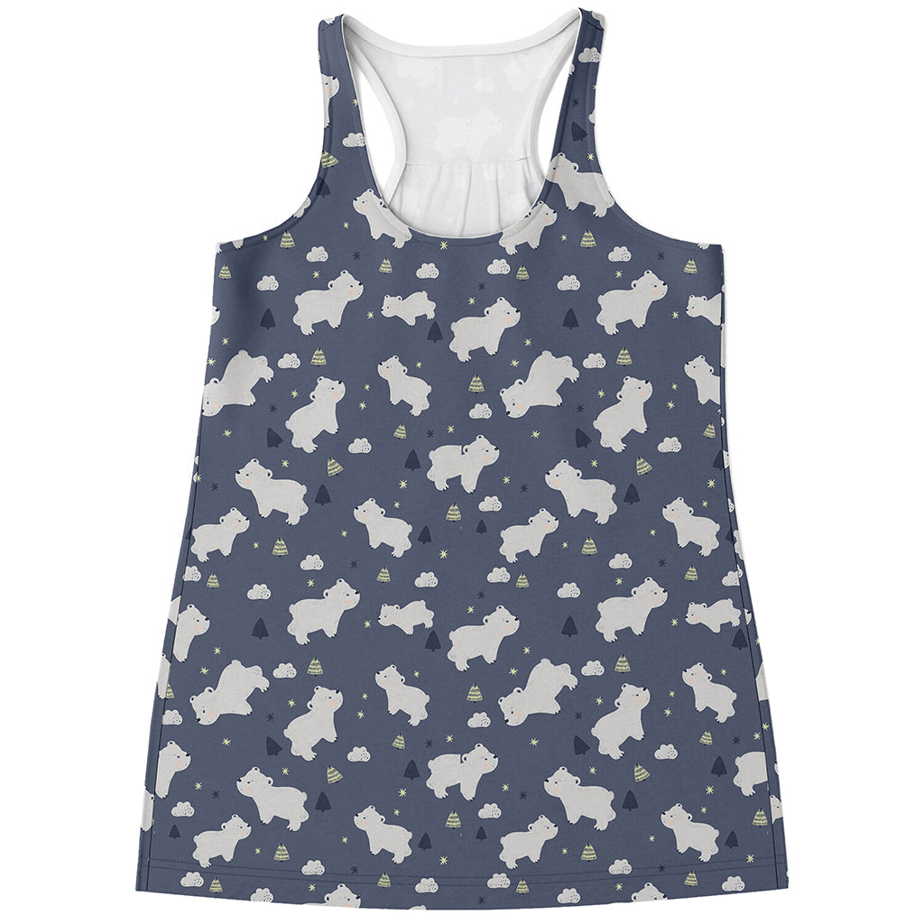 White Baby Polar Bear Pattern Print Women's Racerback Tank Top