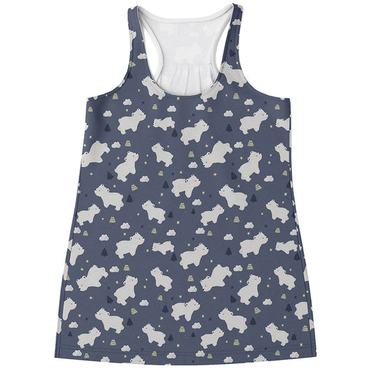White Baby Polar Bear Pattern Print Women's Racerback Tank Top