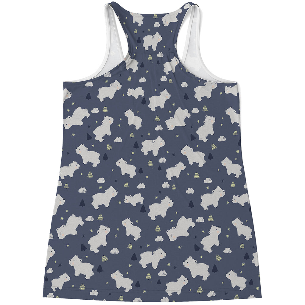 White Baby Polar Bear Pattern Print Women's Racerback Tank Top