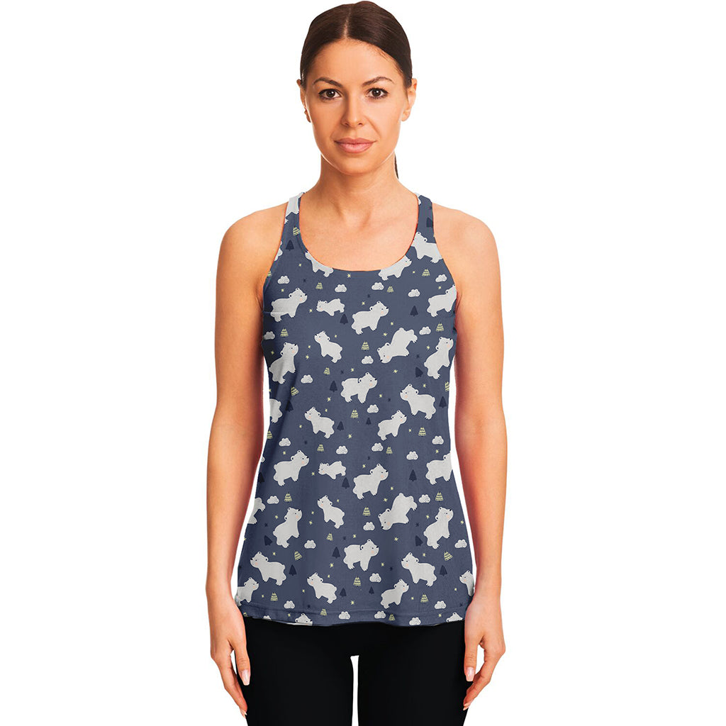 White Baby Polar Bear Pattern Print Women's Racerback Tank Top