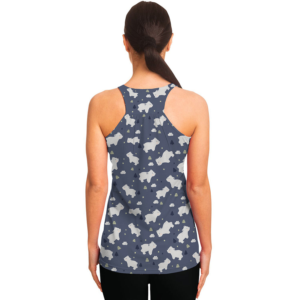 White Baby Polar Bear Pattern Print Women's Racerback Tank Top