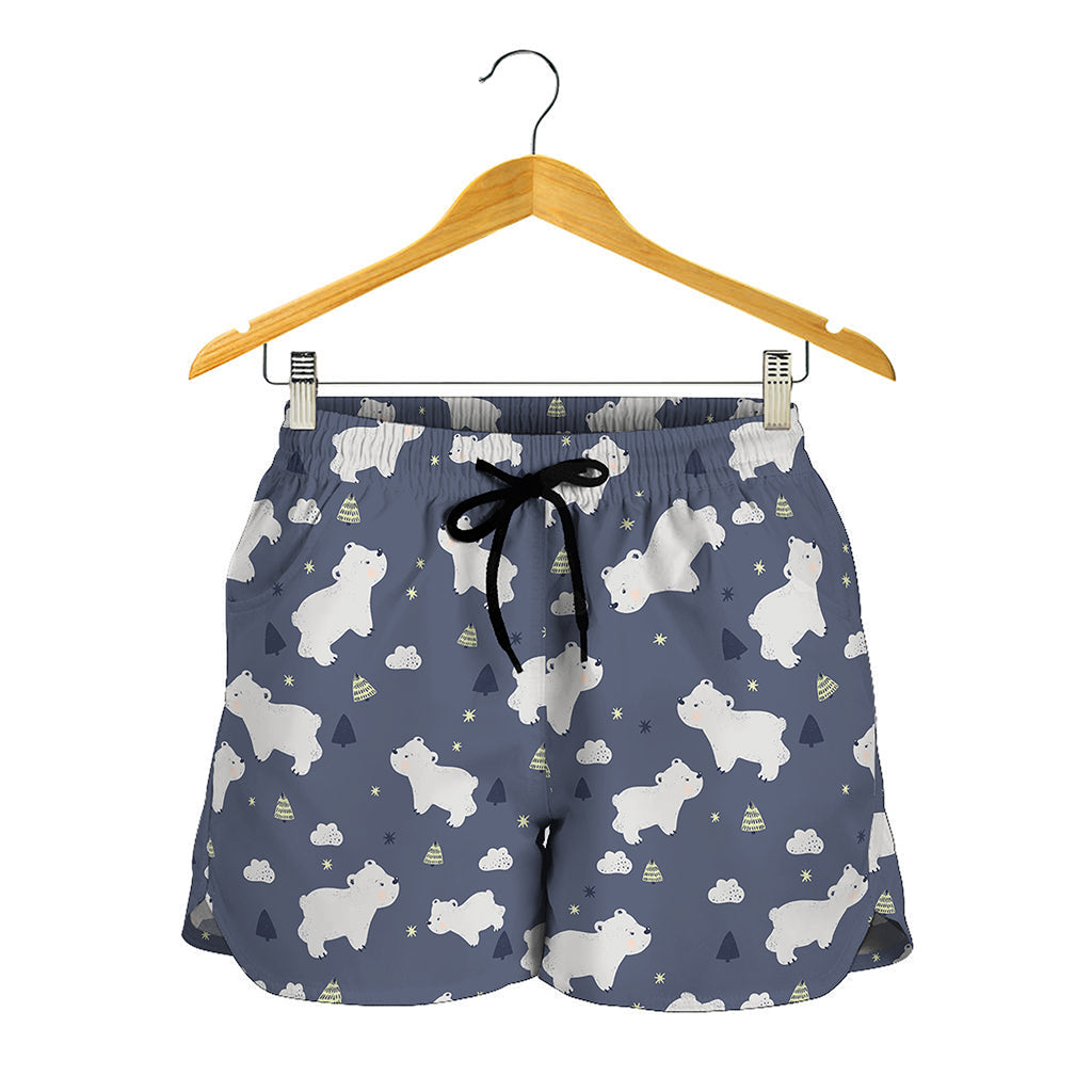 White Baby Polar Bear Pattern Print Women's Shorts