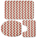 White Beige And Red Chevron Print 3 Piece Bath Mat Set