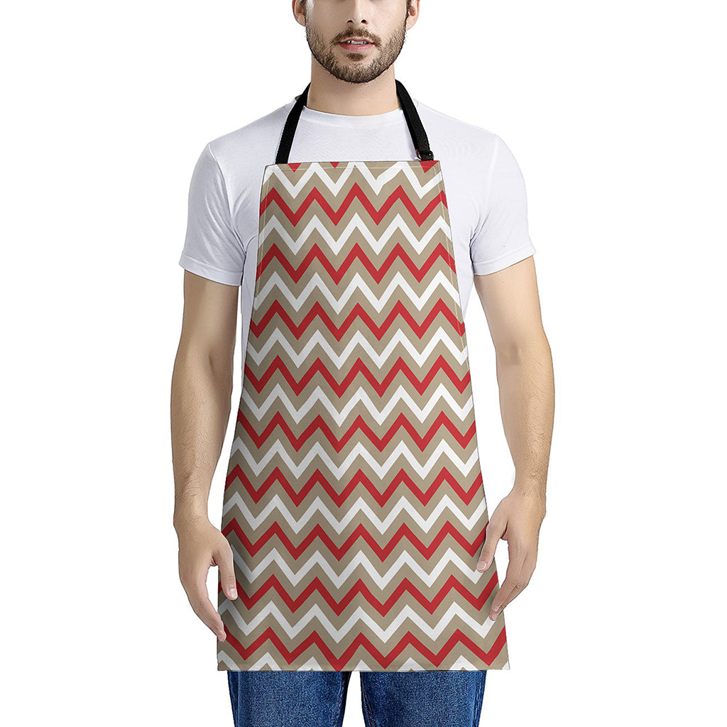 White Beige And Red Chevron Print Apron