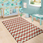 White Beige And Red Chevron Print Area Rug