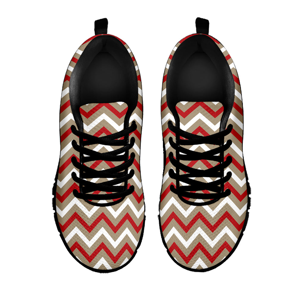 White Beige And Red Chevron Print Black Sneakers