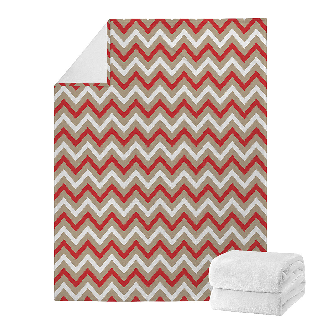 White Beige And Red Chevron Print Blanket