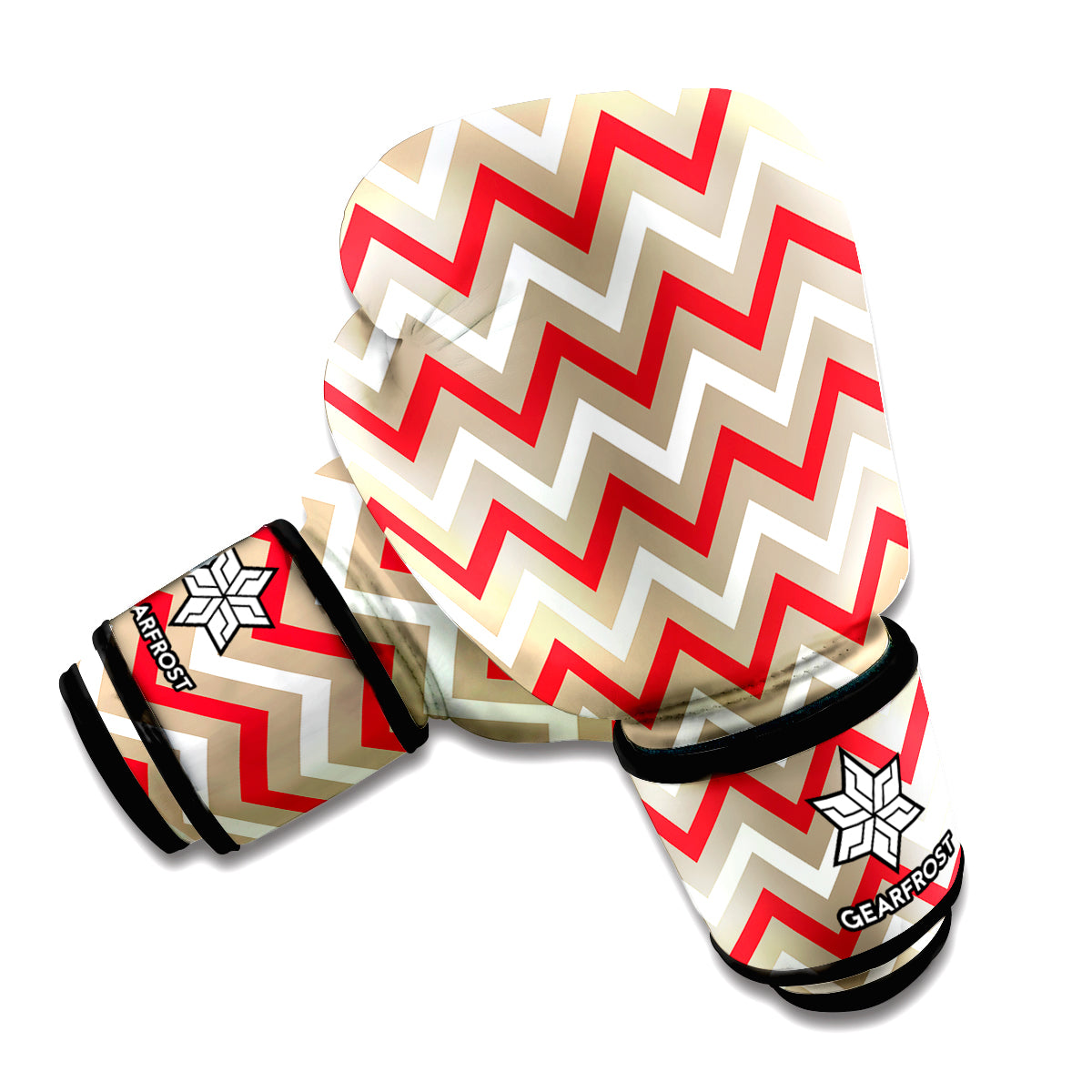 White Beige And Red Chevron Print Boxing Gloves
