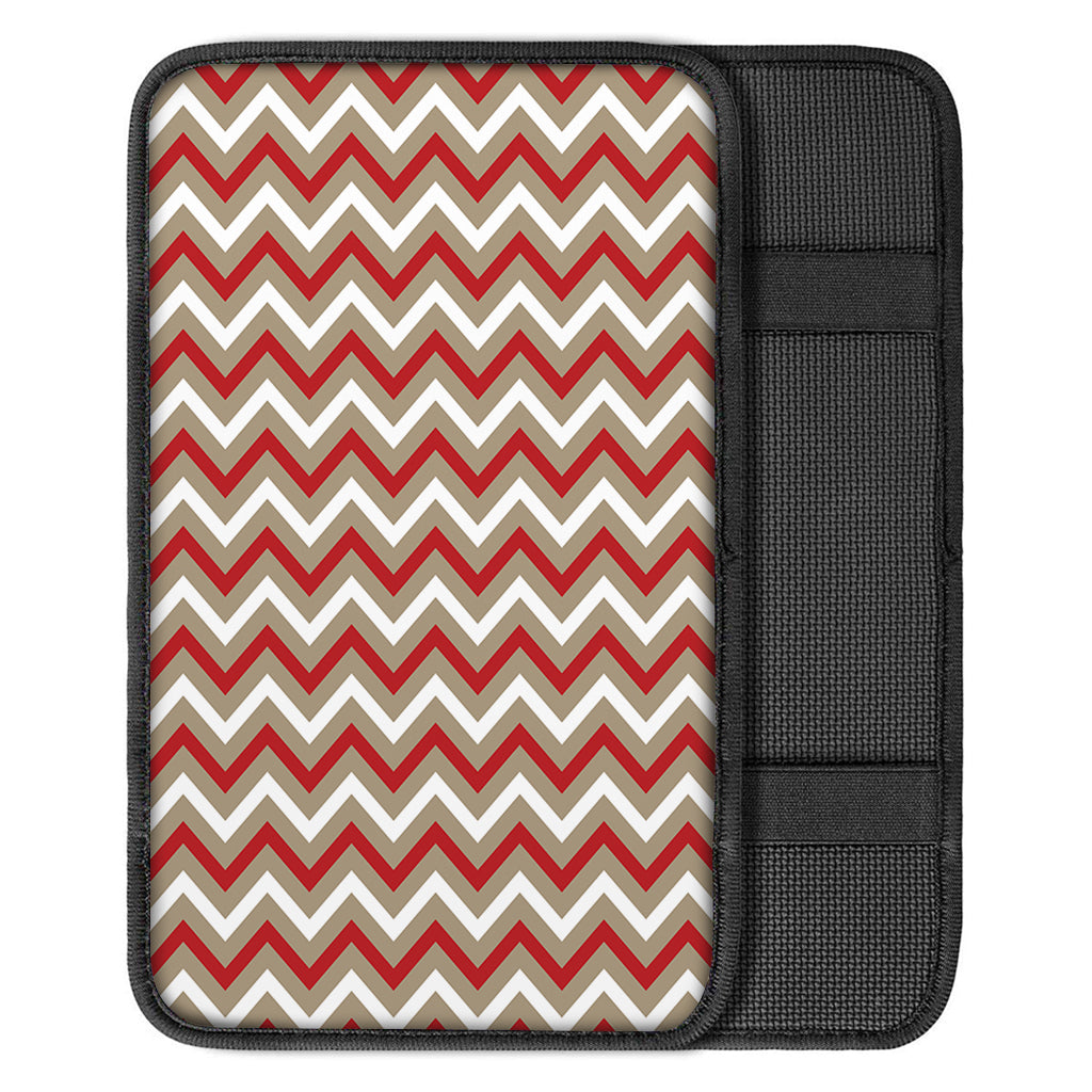 White Beige And Red Chevron Print Car Center Console Cover