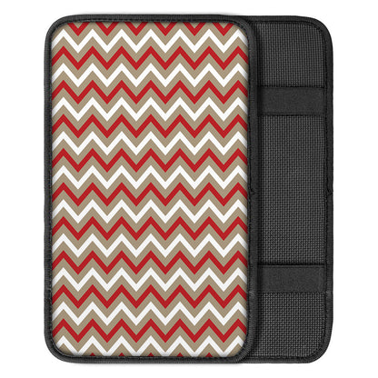 White Beige And Red Chevron Print Car Center Console Cover