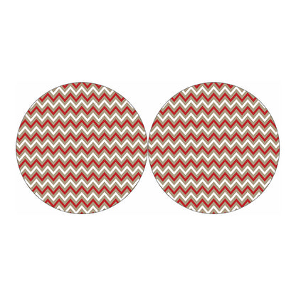 White Beige And Red Chevron Print Car Coasters