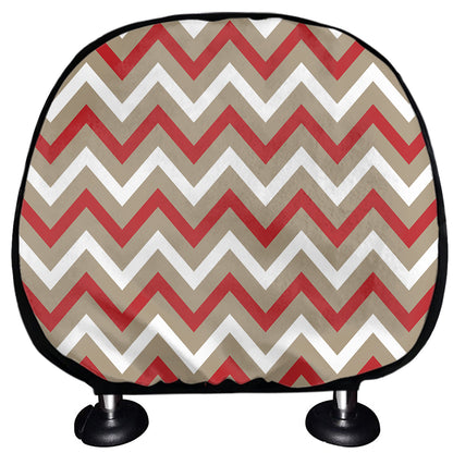 White Beige And Red Chevron Print Car Headrest Covers