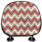 White Beige And Red Chevron Print Car Headrest Covers