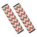 White Beige And Red Chevron Print Car Seat Belt Covers
