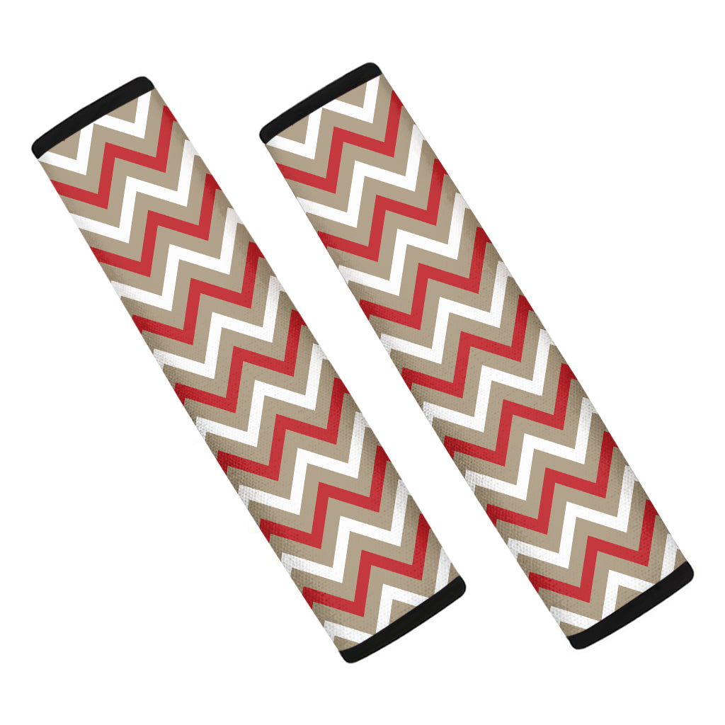 White Beige And Red Chevron Print Car Seat Belt Covers