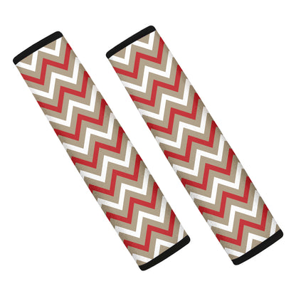 White Beige And Red Chevron Print Car Seat Belt Covers