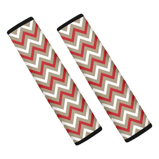 White Beige And Red Chevron Print Car Seat Belt Covers
