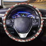 White Beige And Red Chevron Print Car Steering Wheel Cover