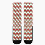 White Beige And Red Chevron Print Crew Socks
