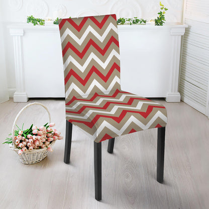 White Beige And Red Chevron Print Dining Chair Slipcover