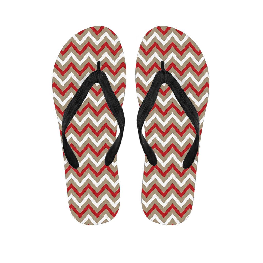 White Beige And Red Chevron Print Flip Flops