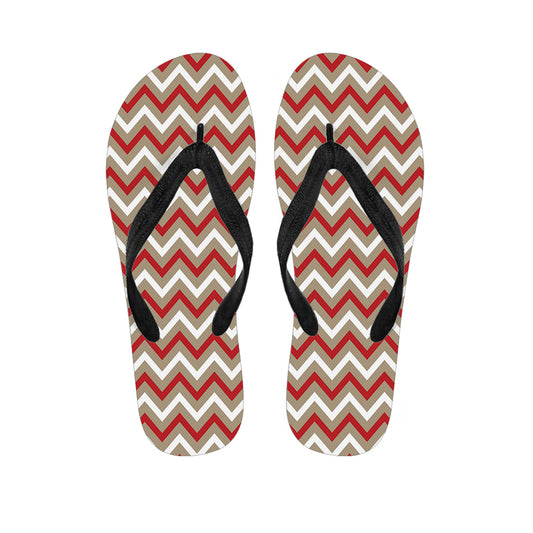 White Beige And Red Chevron Print Flip Flops