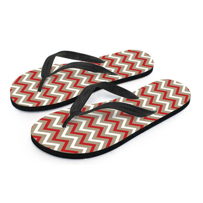 White Beige And Red Chevron Print Flip Flops