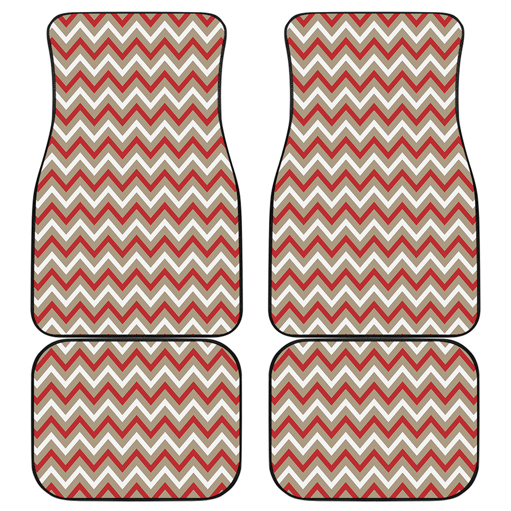 White Beige And Red Chevron Print Front and Back Car Floor Mats