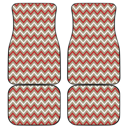 White Beige And Red Chevron Print Front and Back Car Floor Mats