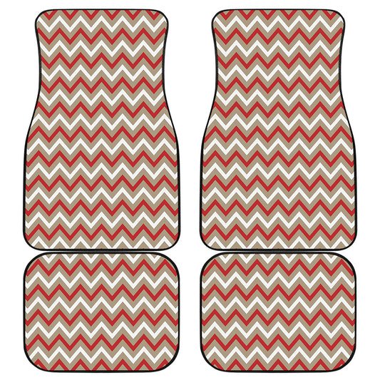 White Beige And Red Chevron Print Front and Back Car Floor Mats