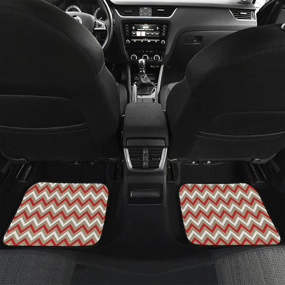 White Beige And Red Chevron Print Front and Back Car Floor Mats