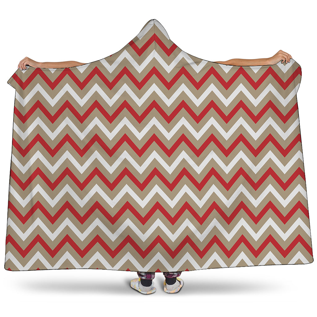 White Beige And Red Chevron Print Hooded Blanket