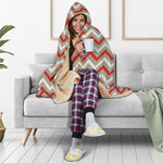 White Beige And Red Chevron Print Hooded Blanket