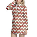 White Beige And Red Chevron Print Hoodie Dress