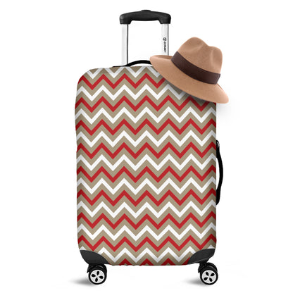 White Beige And Red Chevron Print Luggage Cover