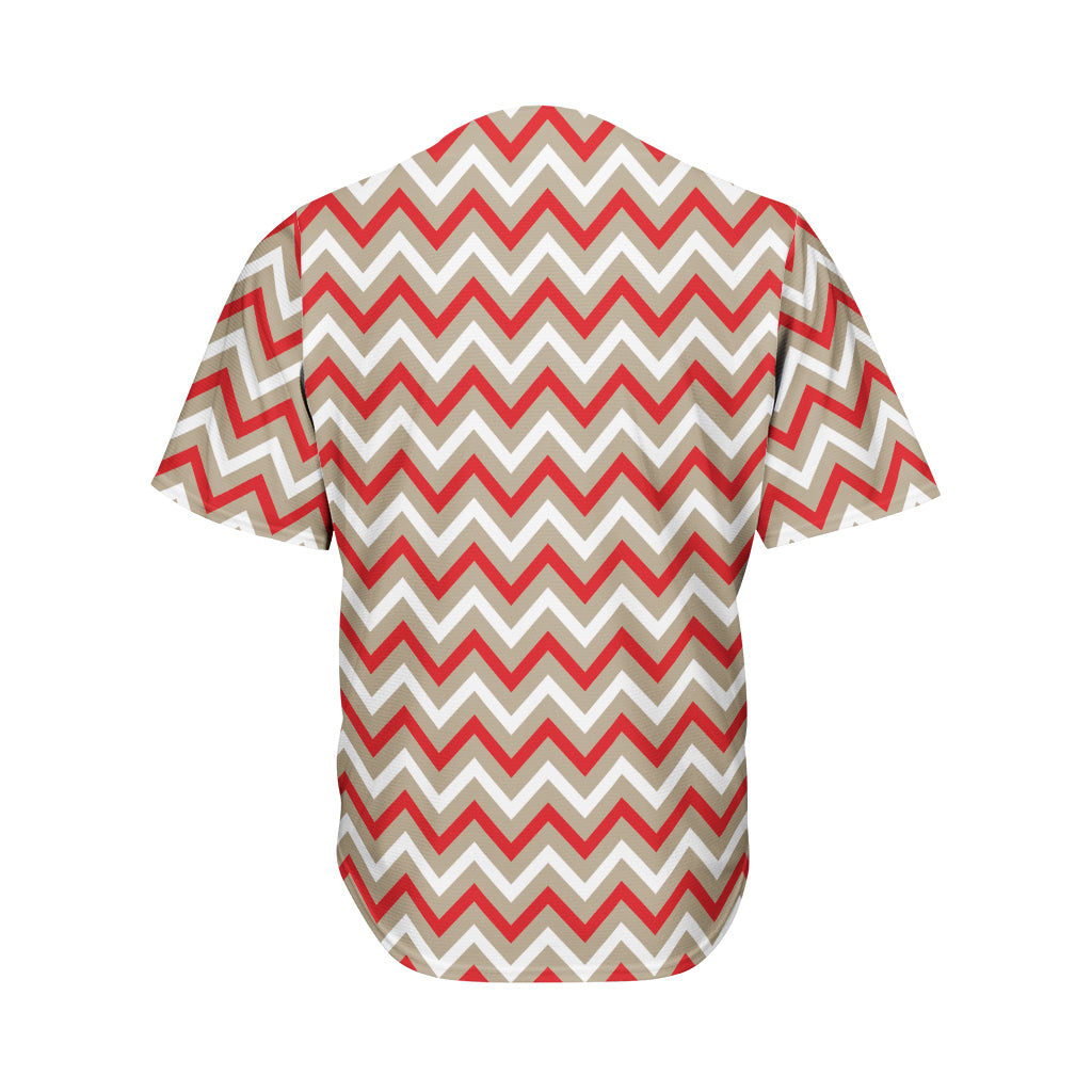 White Beige And Red Chevron Print Men's Baseball Jersey