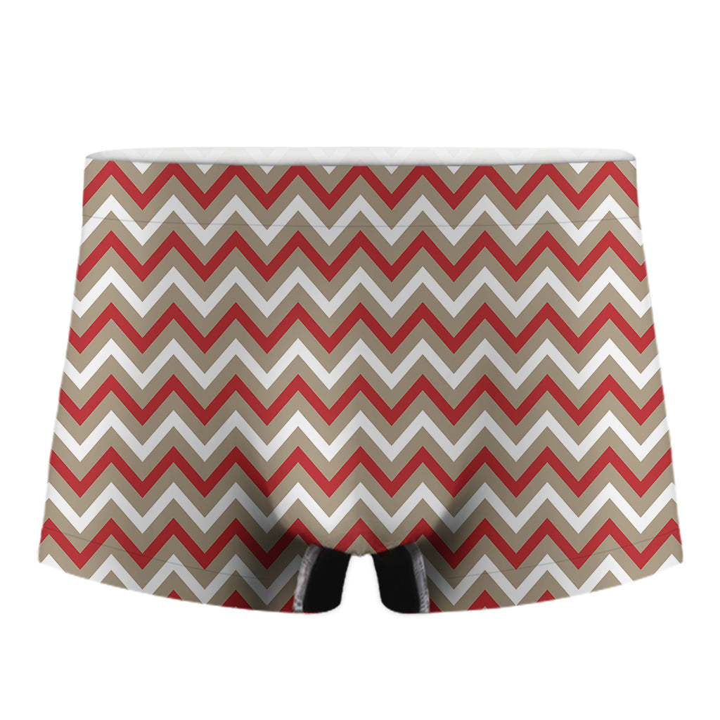 White Beige And Red Chevron Print Men's Boxer Briefs