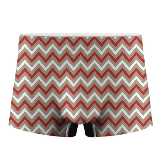 White Beige And Red Chevron Print Men's Boxer Briefs