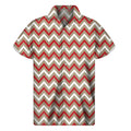 White Beige And Red Chevron Print Men's Short Sleeve Shirt