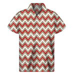 White Beige And Red Chevron Print Men's Short Sleeve Shirt