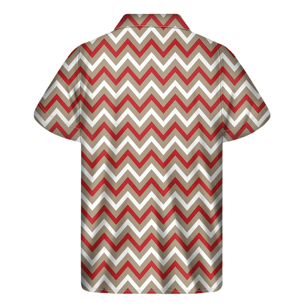 White Beige And Red Chevron Print Men's Short Sleeve Shirt