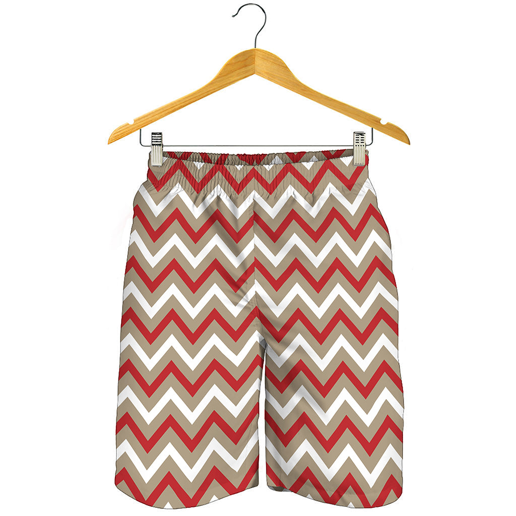 White Beige And Red Chevron Print Men's Shorts