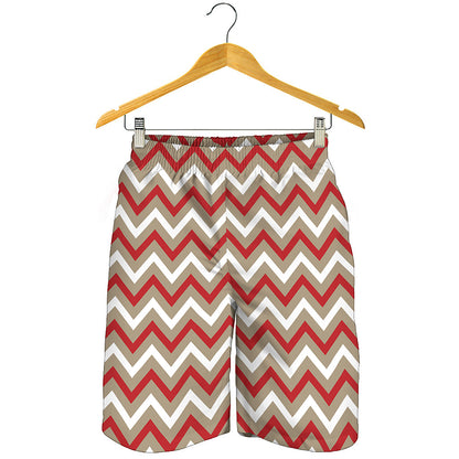 White Beige And Red Chevron Print Men's Shorts