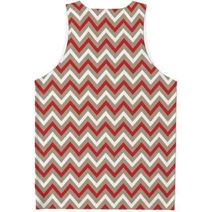 White Beige And Red Chevron Print Men's Tank Top