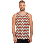 White Beige And Red Chevron Print Men's Tank Top
