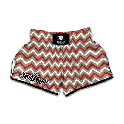 White Beige And Red Chevron Print Muay Thai Boxing Shorts