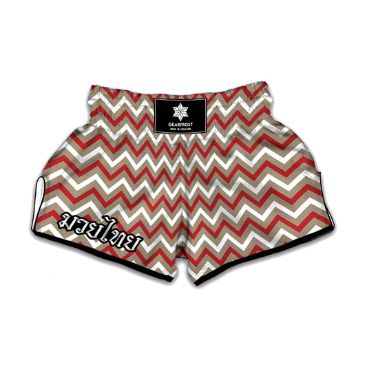 White Beige And Red Chevron Print Muay Thai Boxing Shorts