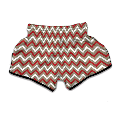 White Beige And Red Chevron Print Muay Thai Boxing Shorts
