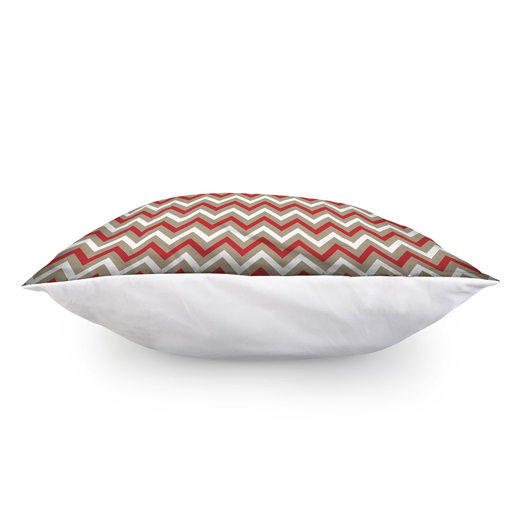 White Beige And Red Chevron Print Pillow Cover