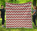 White Beige And Red Chevron Print Quilt